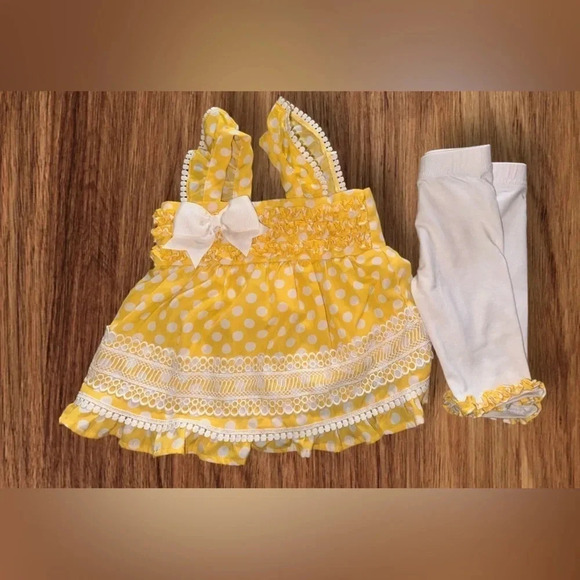 Rare Editions Other - Rare Editions Girl 2,Piece Set Dress And Leggings, Yellow and White. Size 6-9m